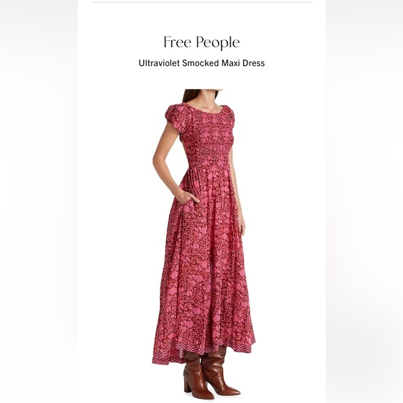 Free People Ultraviolet Burgundy Floral Lace-Up Maxi Dress NWT $148 - Picture 8 of 10